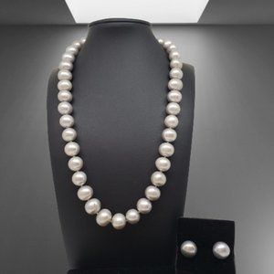 SILVER Cultured Freshwater Pearl Necklace AND Earrings